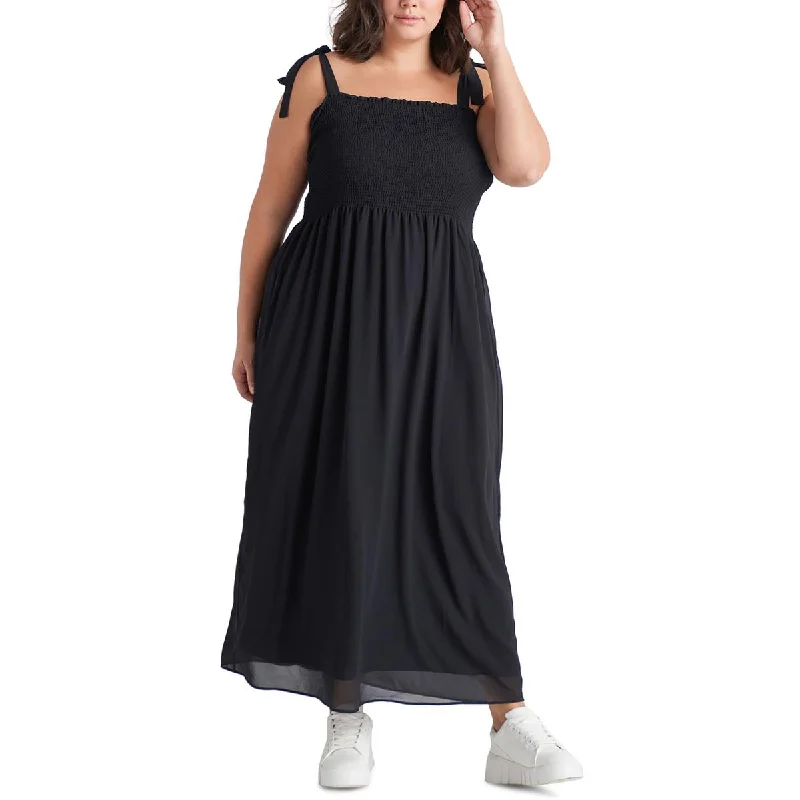 Weekend Special Black Tape_ Womens Smocked Maxi Sundress