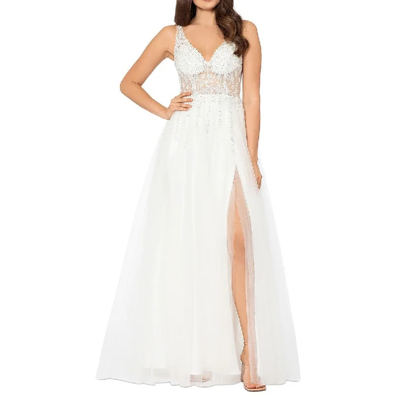 Shop & Save Big Blondie Nites Womens Juniors Embellished Illusion Evening Dress