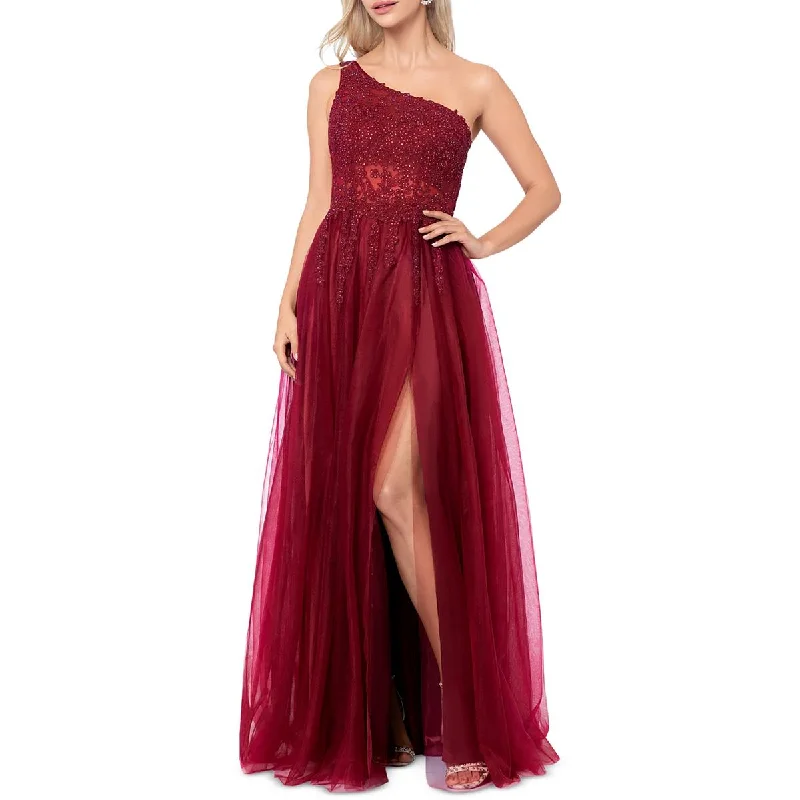Final Clearance Blondie Nites Womens Juniors Mesh One Shoulder Evening Dress