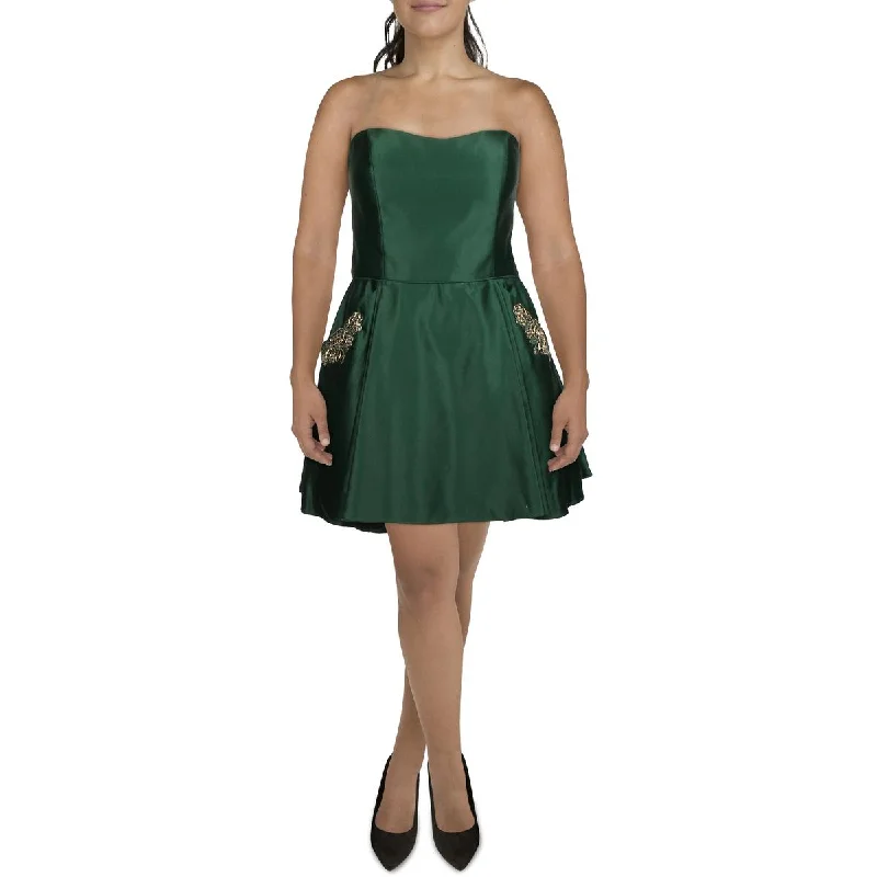 Today's Offer Blondie Nites Womens Juniors Satin Mini Fit & Flare Dress
