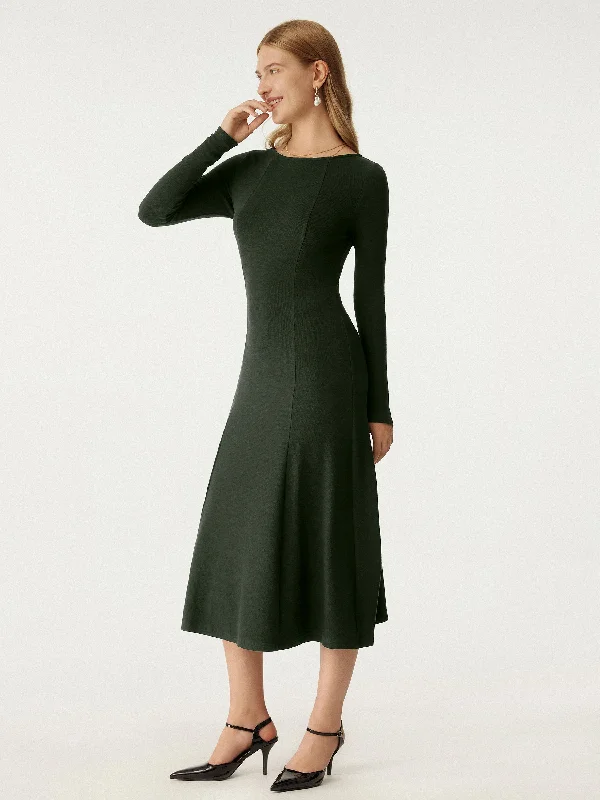 Weekend Flash Savings Boatneck Long Sleeve Midi Dress