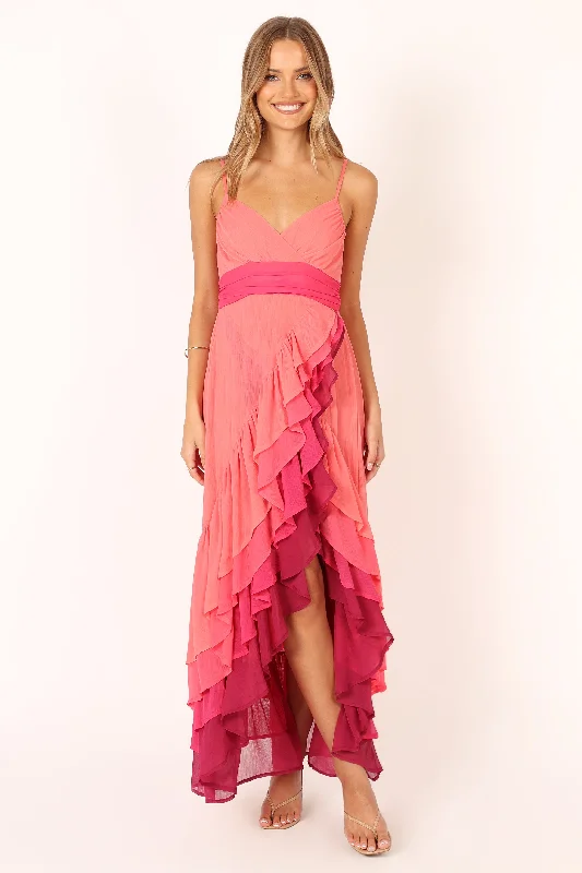 Today's Offer BomBon Tiered Maxi Dress - Coral Hot Pink