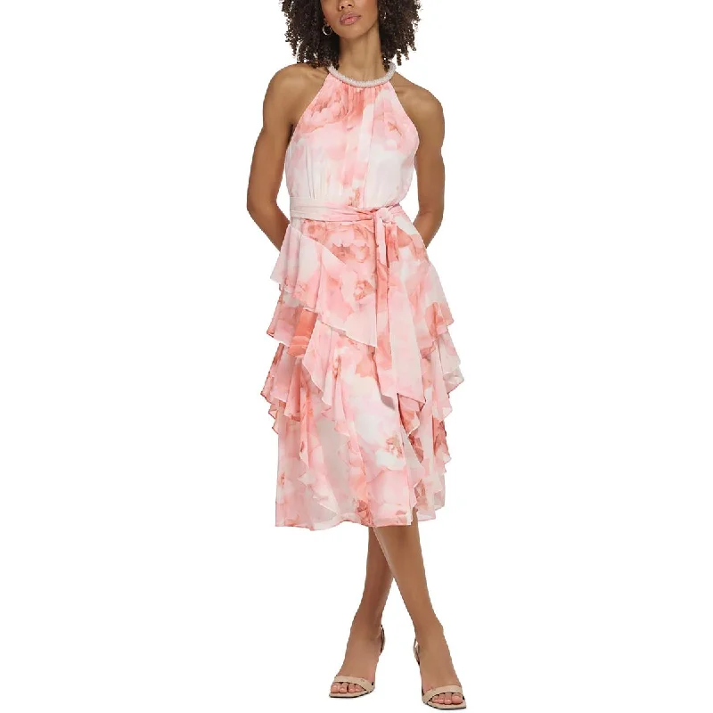 Weekend Big Discount Event Calvin Klein Womens Floral Midi Halter Dress