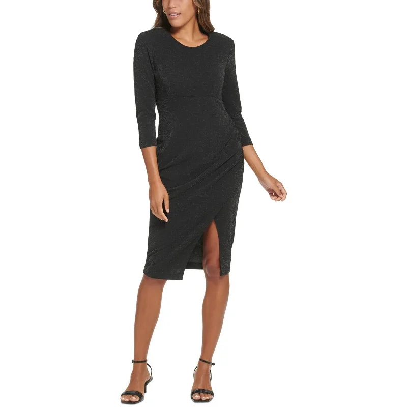 Weekend Price Slash Day Calvin Klein Womens Faux-Wrap 3/4 Sleeve Midi Dress