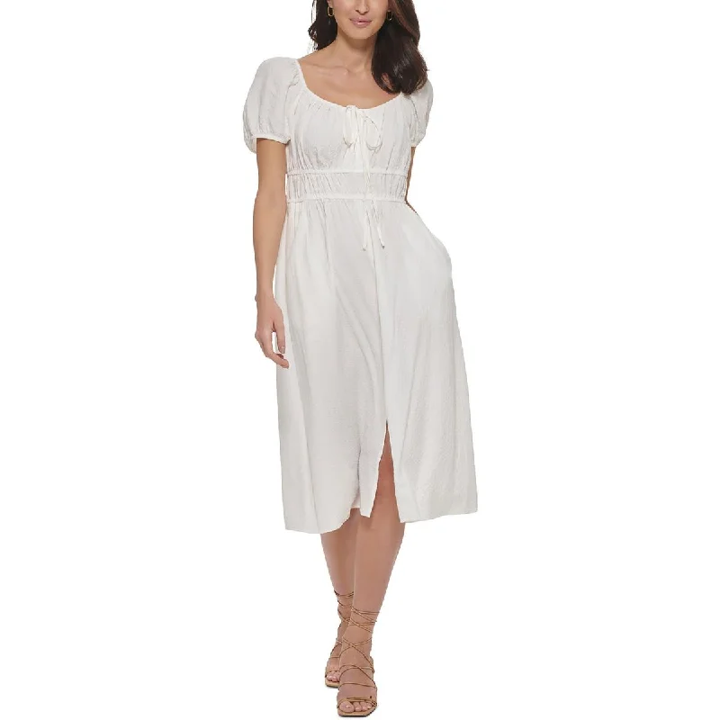 Weekend Offers and Savings Calvin Klein Womens Leg Slit Tie-Neck Midi Dress