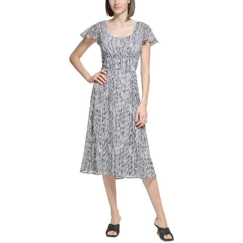 Hot Deals Calvin Klein Womens Midi Flutter Sleeves Midi Dress