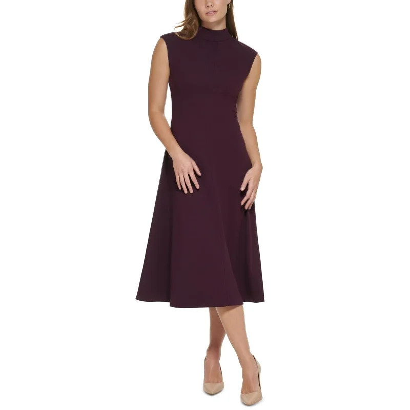 Weekend Savings Mania Calvin Klein Womens Mock Neck Midi Fit & Flare Dress