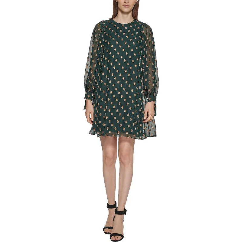 Weekend Massive Discounts Calvin Klein Womens Petites Printed Tie-cuff sleeve Shift Dress