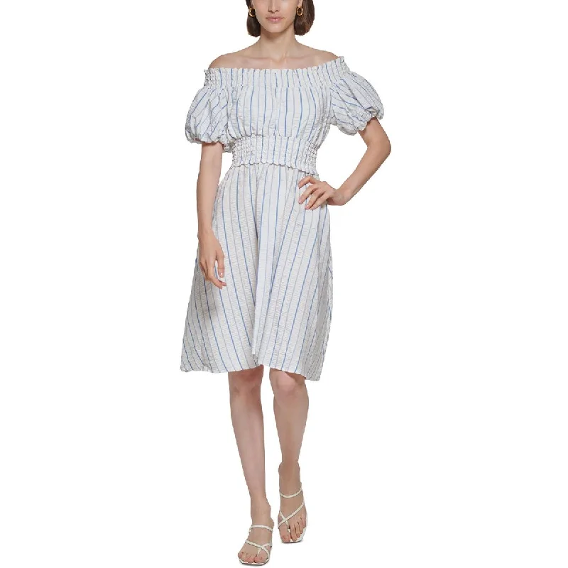 Weekend Deal Fever Calvin Klein Womens Petites Ruched  Fit & Flare Dress