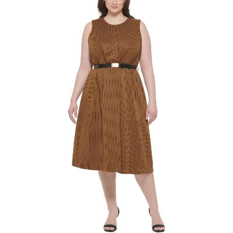 Unmissable Deals Calvin Klein Womens Plus Chevron Belted Midi Dress
