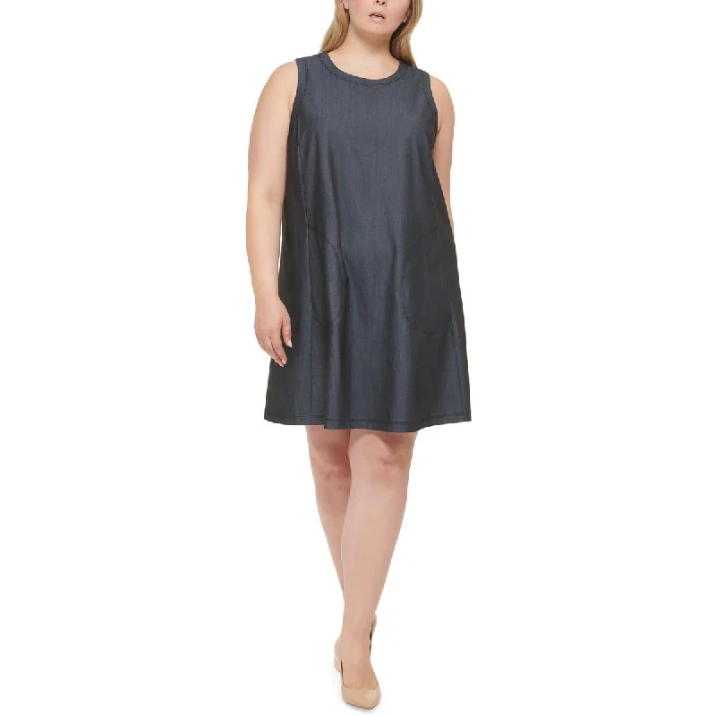 Bargain Alert Calvin Klein Womens Plus    Denim Midi Shift Dress