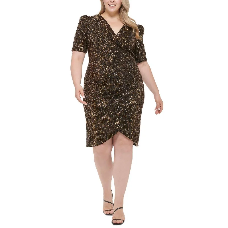 Exclusive Savings Calvin Klein Womens Plus Faux Wrap Midi Cocktail and Party Dress