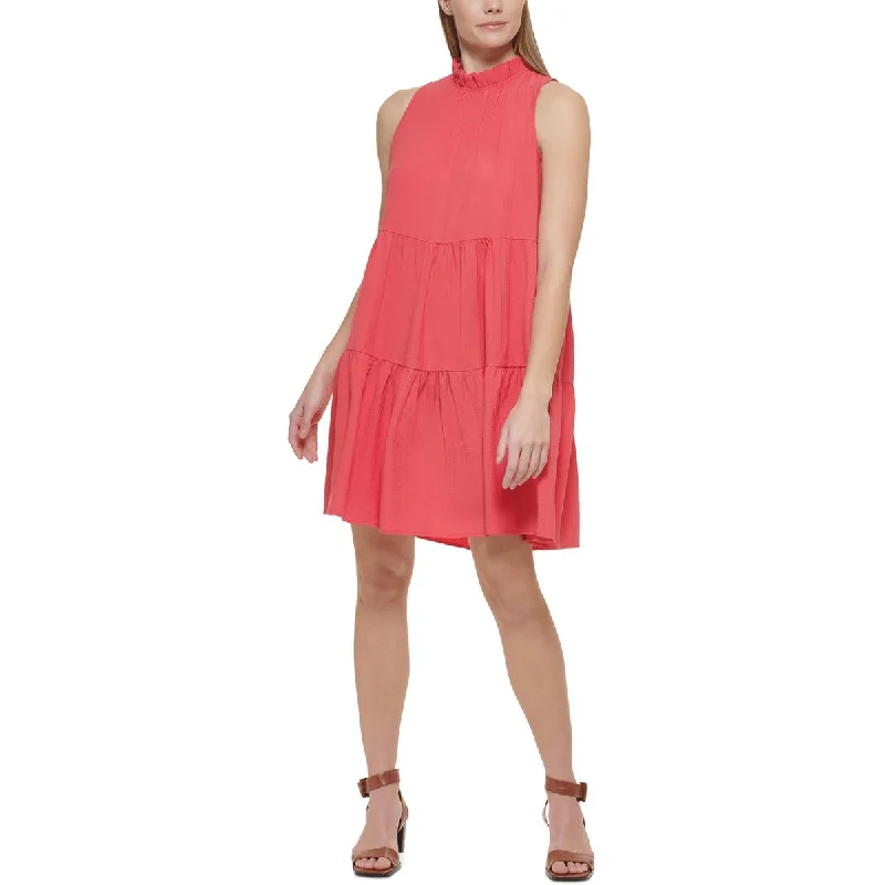 Weekend Steals Await Calvin Klein Womens Ruffled Mini Fit & Flare Dress