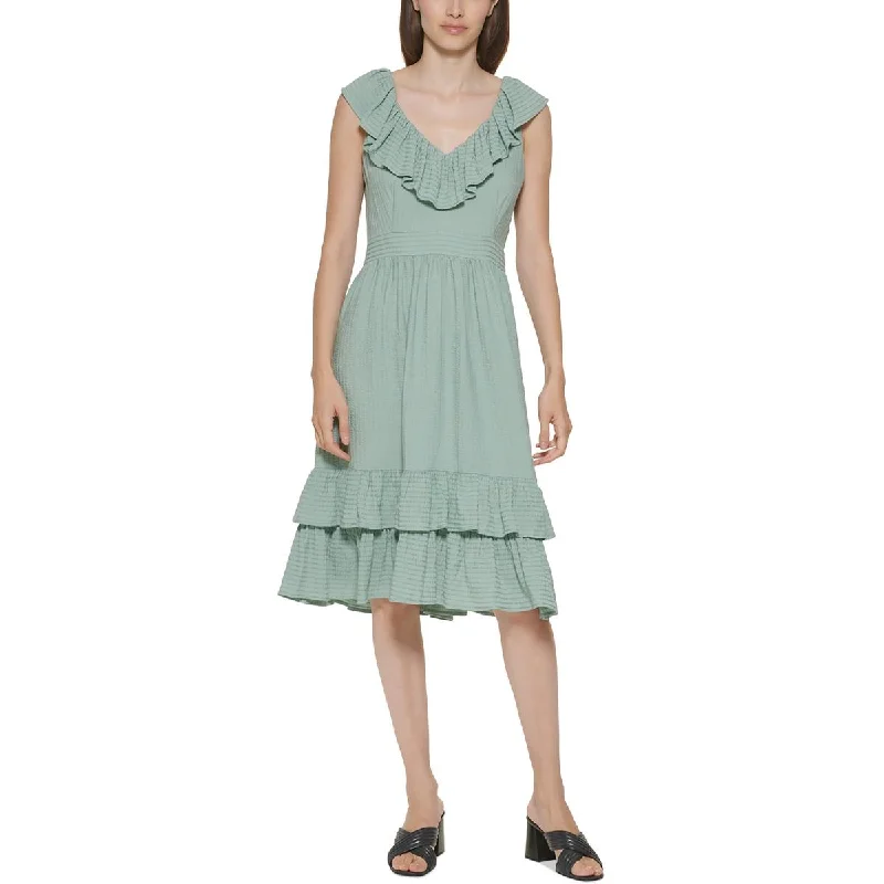 Offer of the Day Calvin Klein Womens Ruffled V Neck Midi Dress