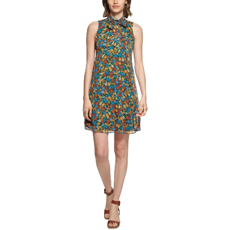 Only for You Calvin Klein Womens Tie Neck Midi Shift Dress