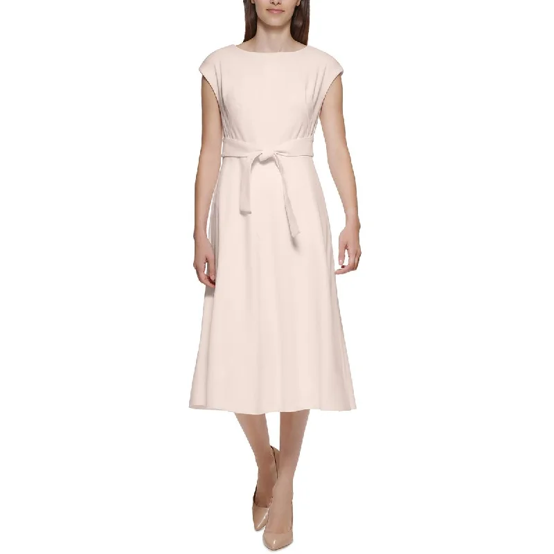 End-of-Season Sale Calvin Klein Womens Tie Waist Midi Fit & Flare Dress