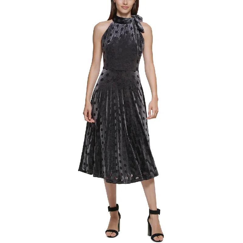 Hot Picks Calvin Klein Womens Velvet Midi Halter Dress