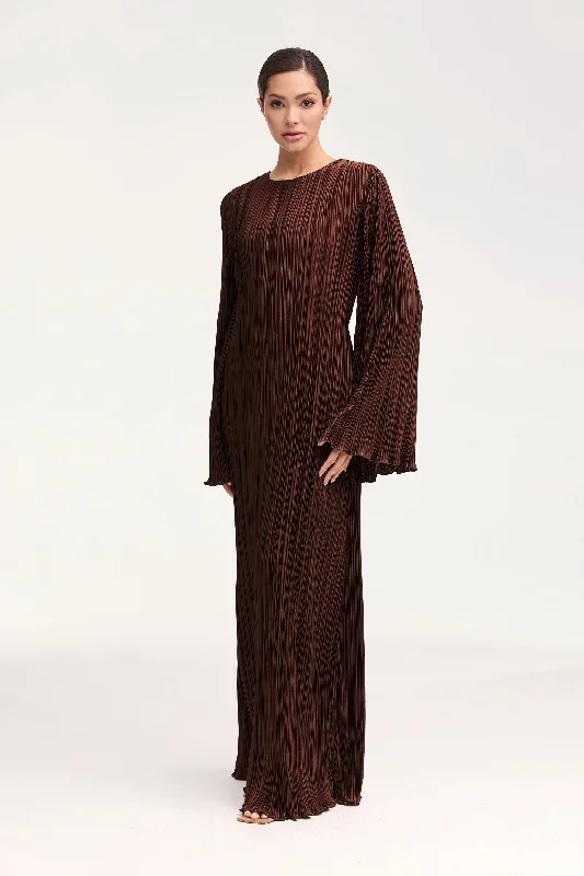 Big Savings Camille Satin Plisse Maxi Dress - Chocolate Brown