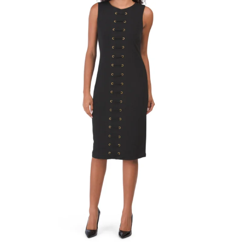 Deal Frenzy CARMEN MARC VALVO Lace up Grommet Trim Midi Cocktail Party Dress
