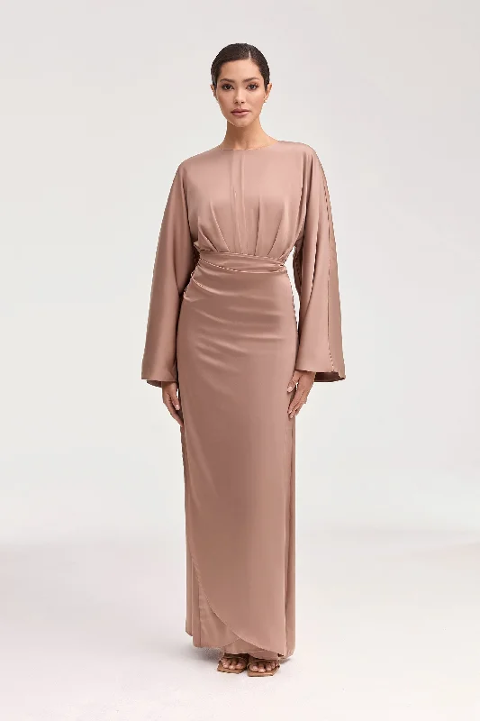 Hot Picks Cedra Satin Wrap Maxi Dress - Caffe
