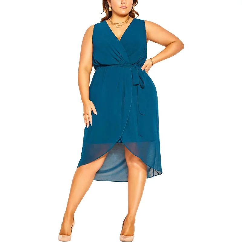 Shop Now and Save City Chic Womens Plus Chiffon Faux Wrap Midi Dress
