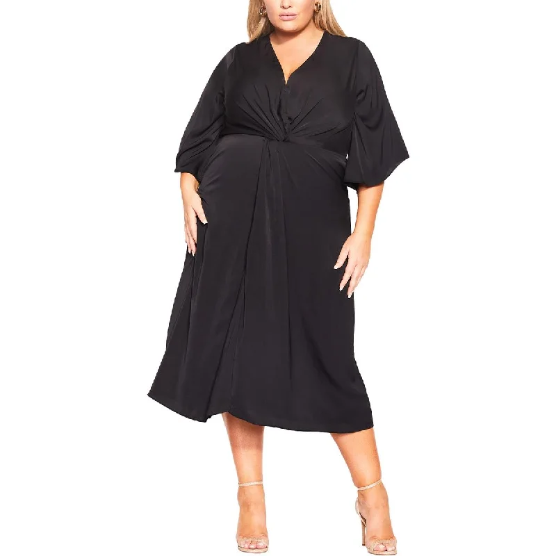 Shop & Save Today City Chic Womens Plus Flare Sleeve V-Neck Midi Dress