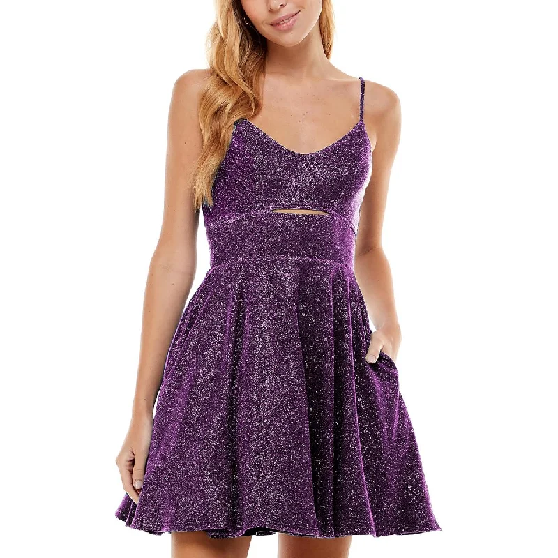 Weekend Discount Rush City Studios Womens Juniors Glitter Cut-Out Fit & Flare Dress