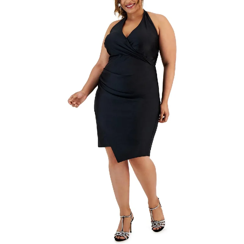 Weekend Deals City Studios Womens Plus Asymmetrical Midi Halter Dress
