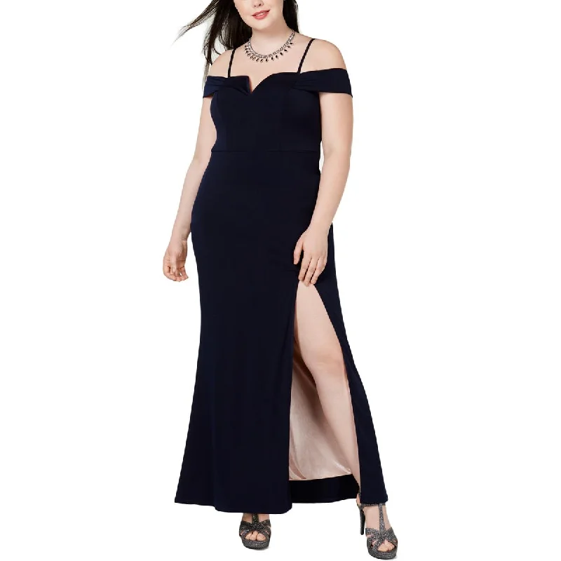 Weekend Discount Extravaganza City Studio Womens Plus Off-The-Shoulder V-Neck Evening Dress