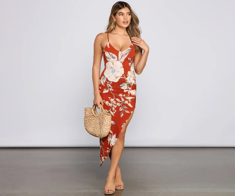 Weekend Shopping Rush Sunset Stunner Stylish Asymmetrical Midi Dress