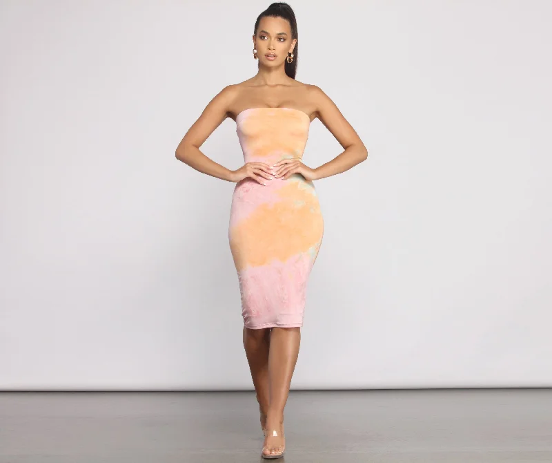 Flash Price Drops Strapless Tube Tie Charming Dye Midi Dress