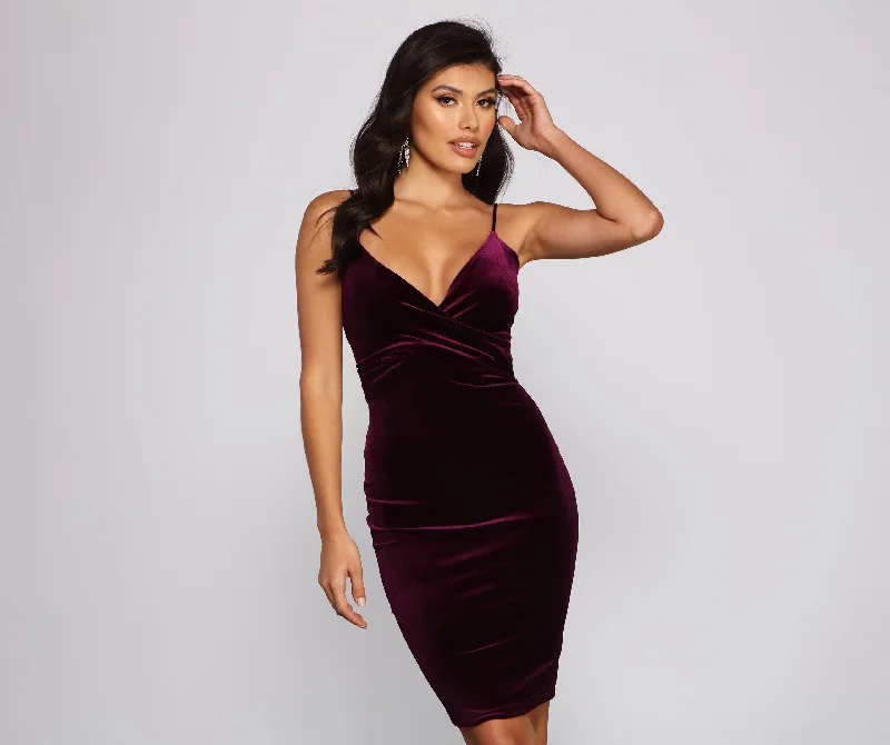 One-Stop Shop Sale Luxe Velvet Wrap Charming Front Midi Dress