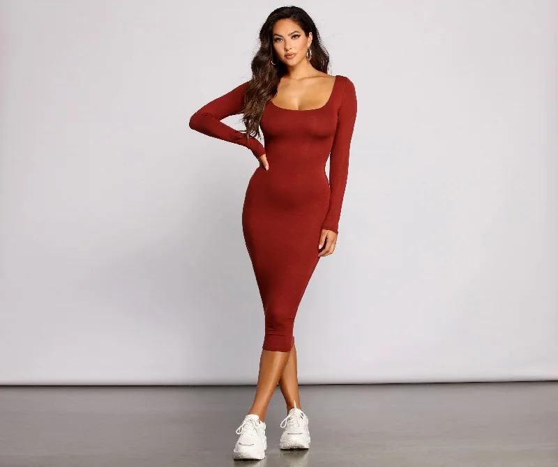 Last Chance Sale Lovin' Knit Stylish Basic Midi Dress