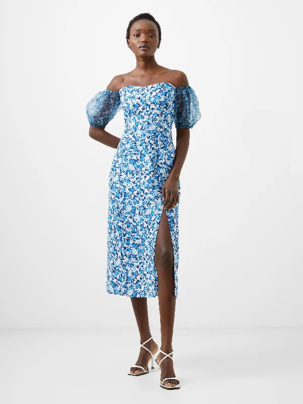 Grab Your Deal Clara Textured Puff Sleeve Midi Dress