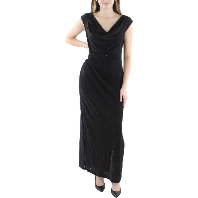 Shop & Save Now Connected Apparel Womens Petites Metallic Midi Cocktail and Party Dress