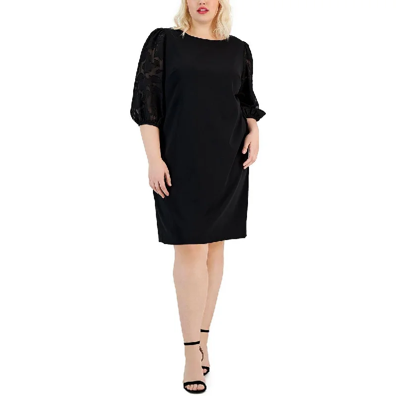 Weekend Discount Blast Connected Apparel Womens Plus Burnout Puff Sleeve Shift Dress
