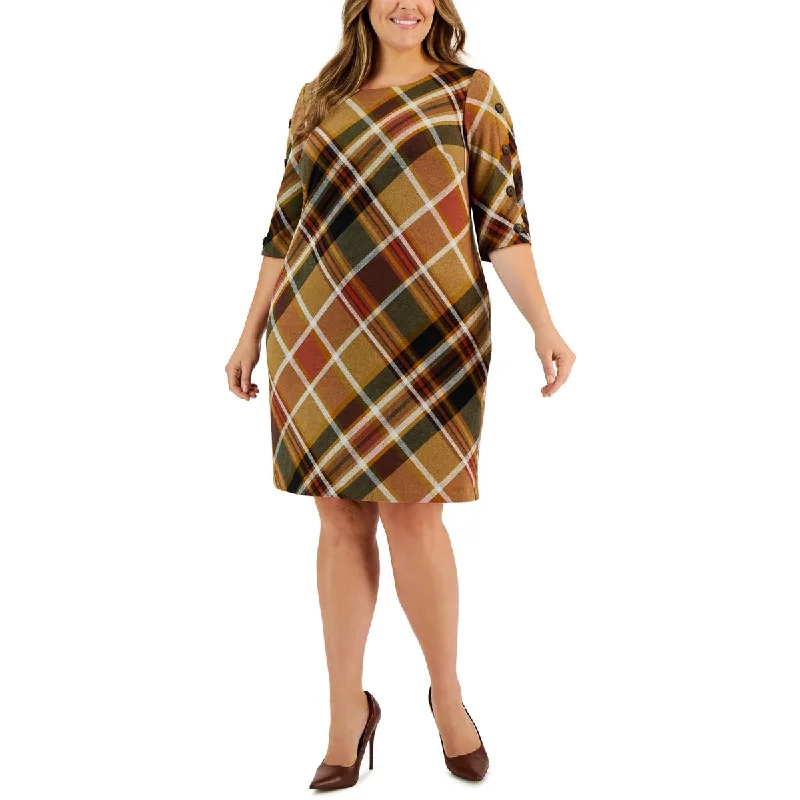 Big Bargain Bonanza Connected Apparel Womens Plus Button Detail Midi Sheath Dress