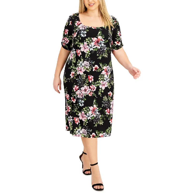 Limited-Time Flash Deal Connected Apparel Womens Plus Floral Scoop Neck Midi Dress