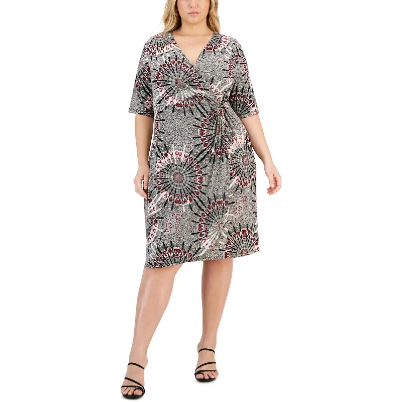 Unbeatable Flash Deals Connected Apparel Womens Plus Midi Short Sleeve Wrap Dress