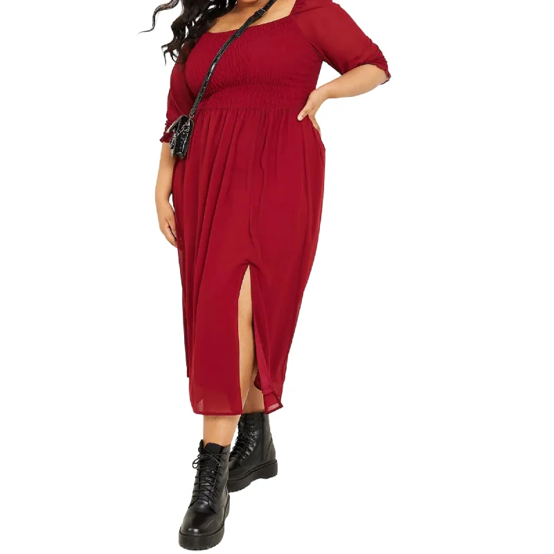 Weekend Shopping Spree QUIZ Women's Plus Chiffon Ruched Detail Quarter Sleeve Midi Dress