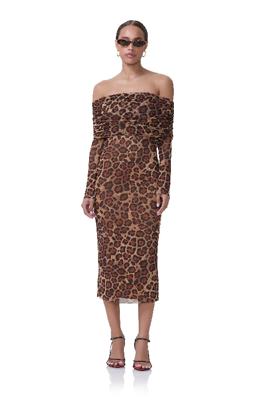 Weekend Shopping Fiesta Cornelia Midi Dress - Cocoa Leopard