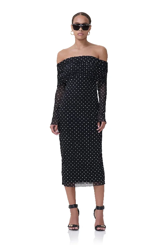 Weekend Hot Offers Cornelia Midi Dress - Noir Dot