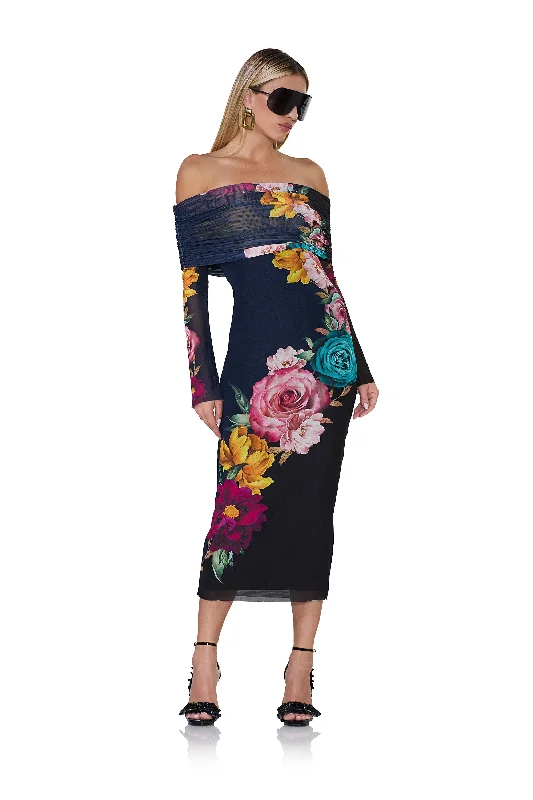Weekend Sale Extravaganza Cornelia Midi Dress - Navy Block Floral