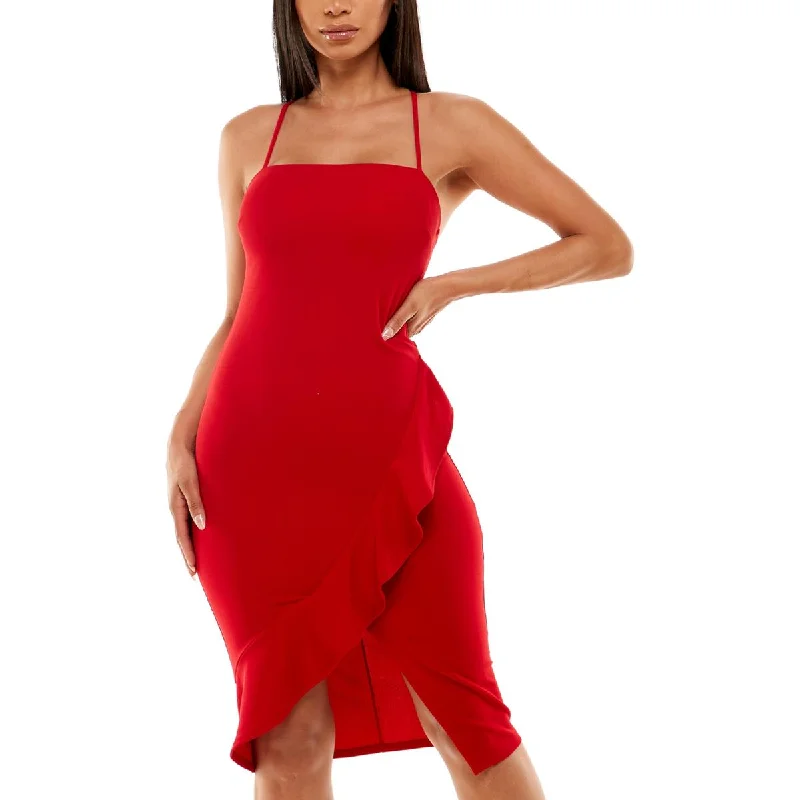 Weekend Mega Deals Crystal Doll Womens Juniors Strappy High-Low Midi Dress