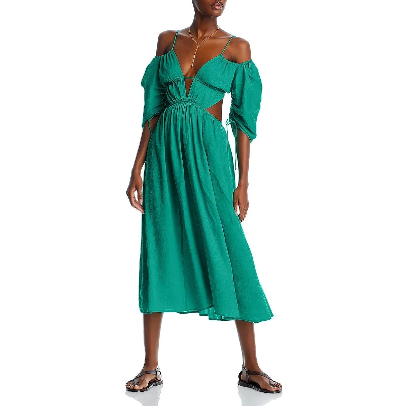 Weekend Deal Rush Cult Gaia Womens Charlize Linen Blend Cut-Out Midi Dress