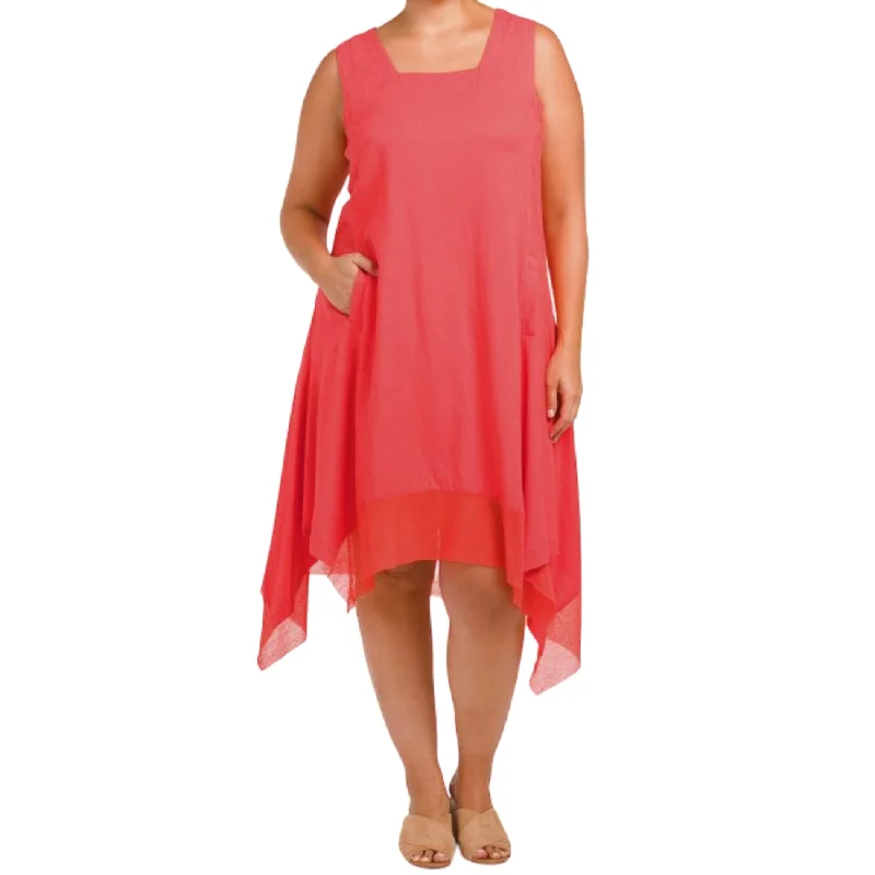 Weekend Bargain Deals Cynthia Rowley Plus Linen Shark Bite Hem Square neck Pocket Midi Dress