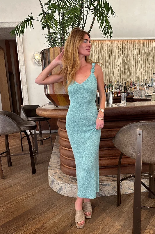 Weekend Hot Bargains Cyrus Blue Knit Maxi Dress