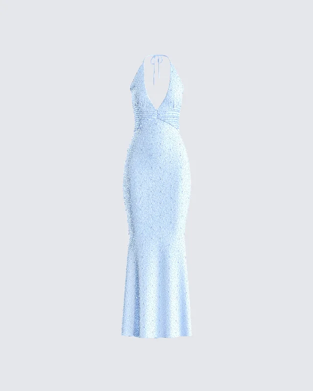 Weekend Clearance Frenzy Dana Baby Blue Beaded Maxi Dress