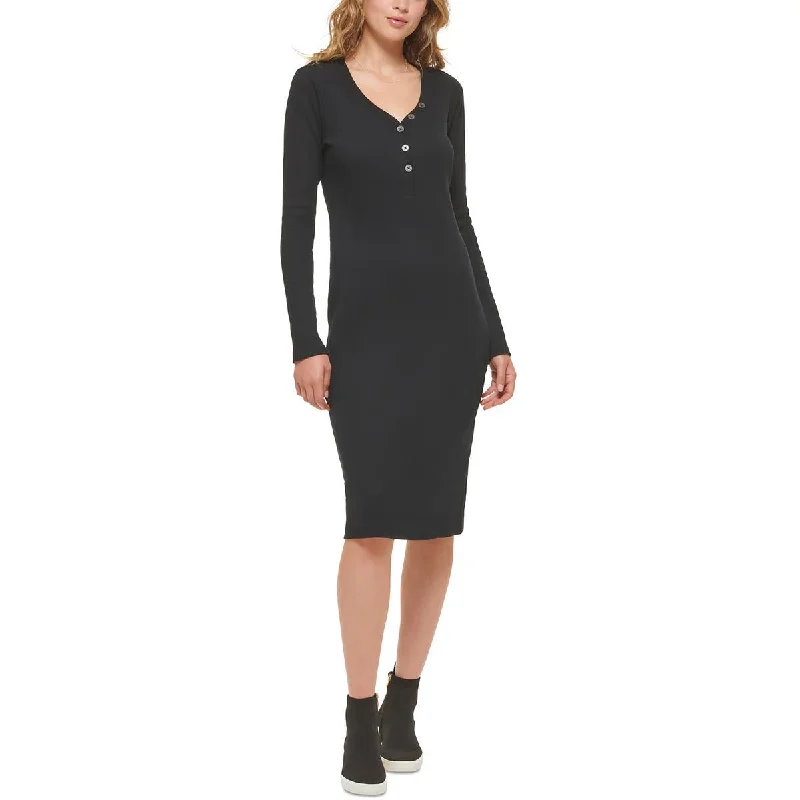 Limited-Time Flash Deal DKNY Jeans Womens Henley Neckline Long Sleeve Midi Dress
