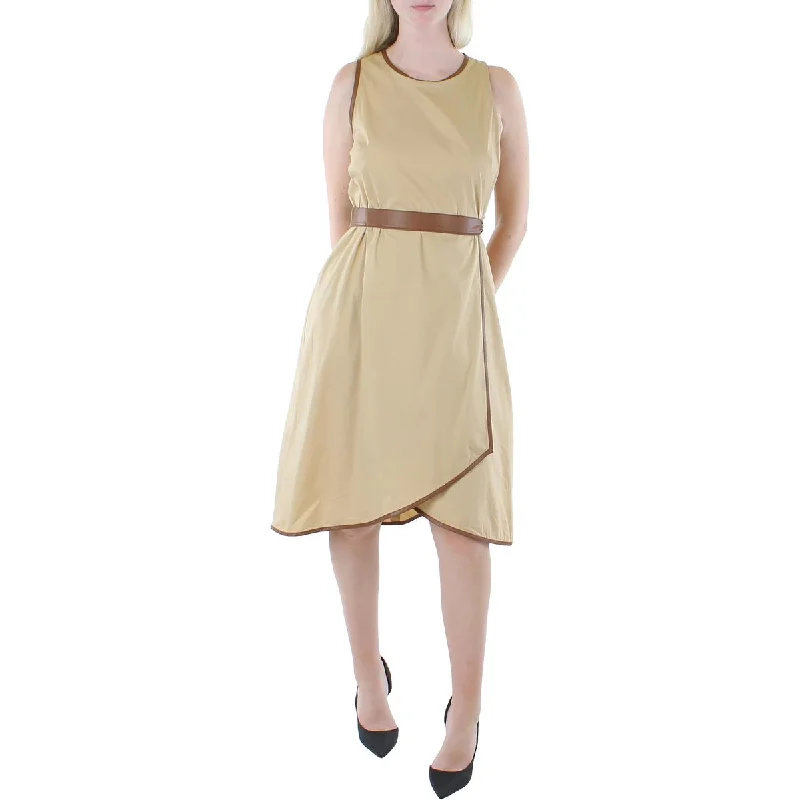 Hot Savings Alert DKNY Womens Faux Leather Trim Sleeveless Midi Dress